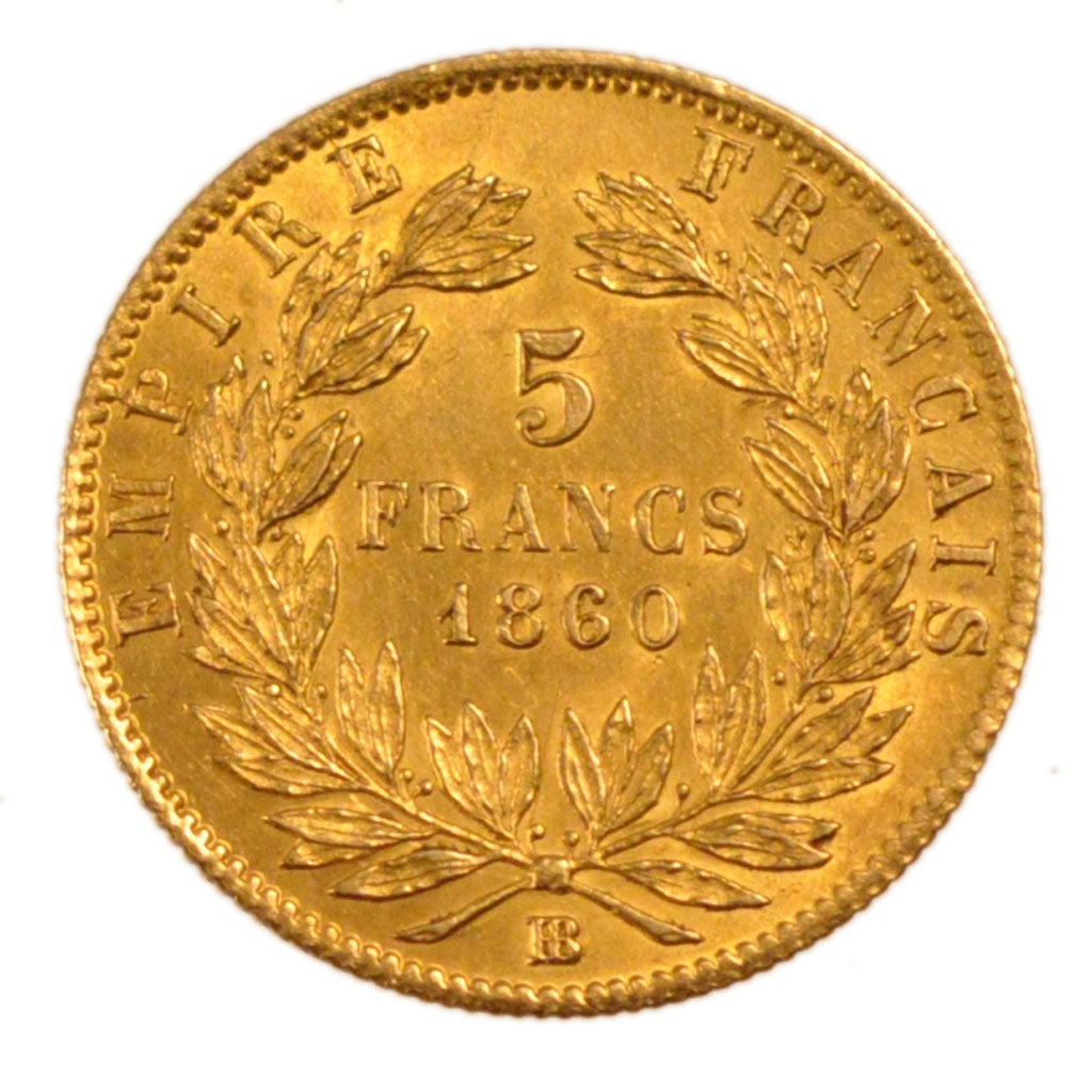 Francia, Napoleon III, Napoléon III, 5 Francs, 1860, Strasbourg, SPL, Oro, G...