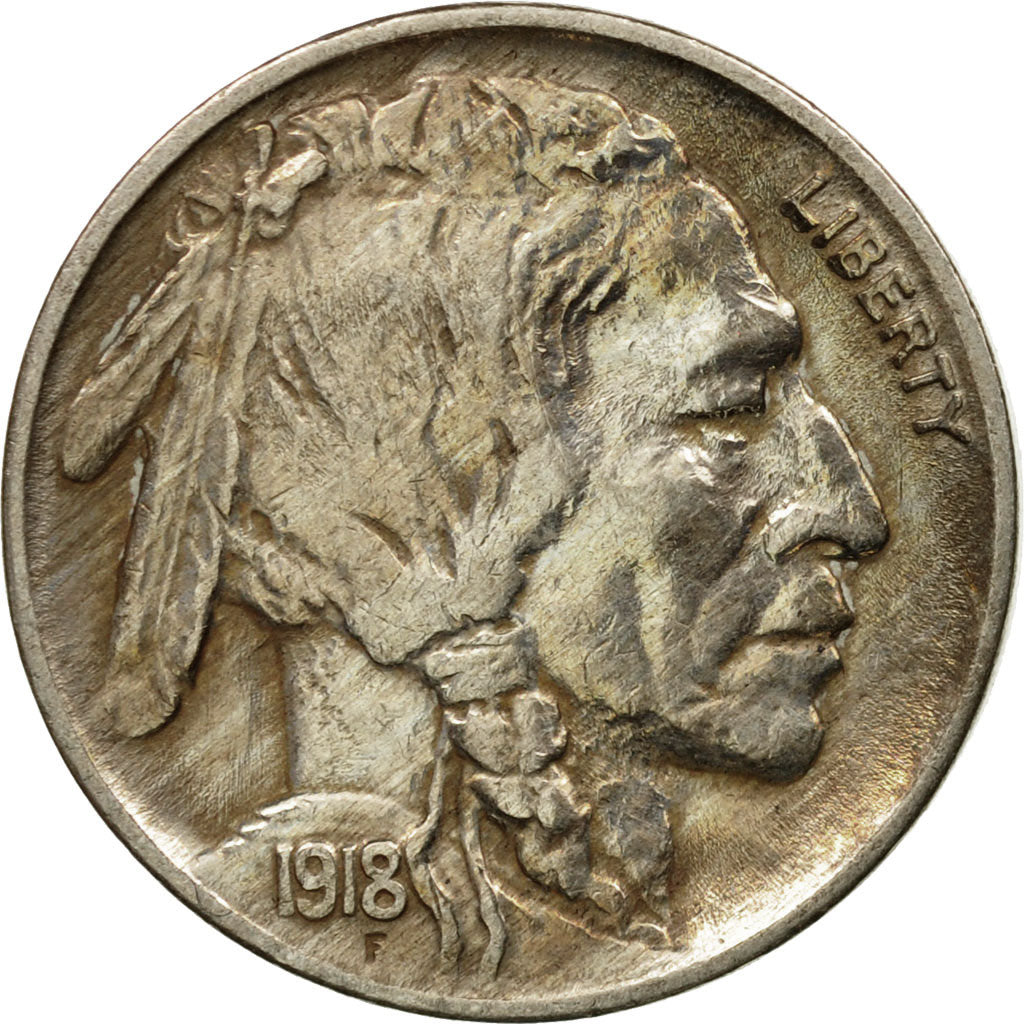 Coin, United States, Buffalo Nickel, 5 Cents, 1918, U.S. Mint, Philadelphia