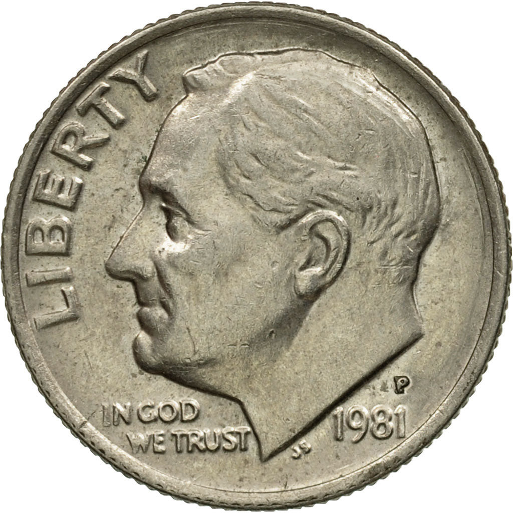 Coin, United States, Roosevelt Dime, Dime, 1981, U.S. Mint, Philadelphia