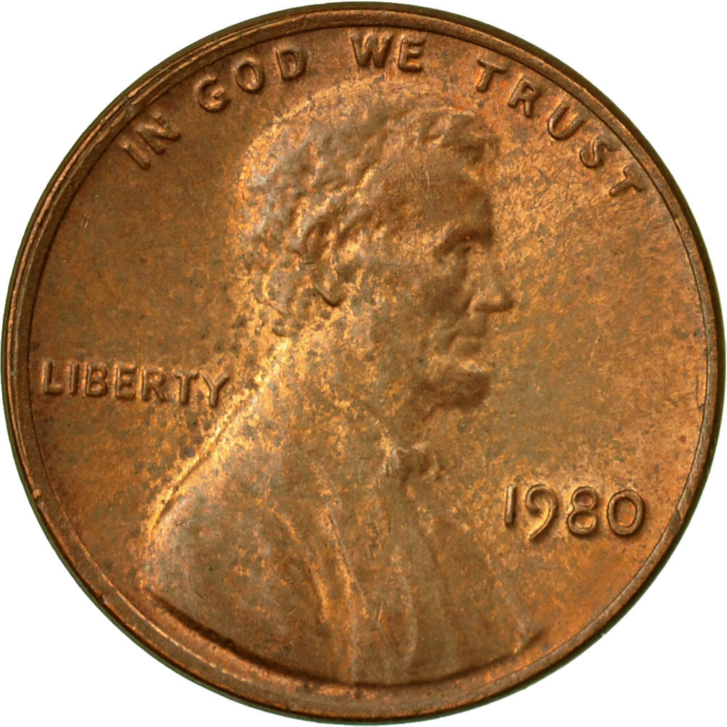 Coin, United States, Lincoln Cent, Cent, 1980, U.S. Mint, Philadelphia