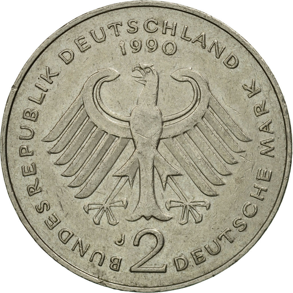 Coin, GERMANY - FEDERAL REPUBLIC, 2 Mark, 1990, Hambourg, EF(40-45)