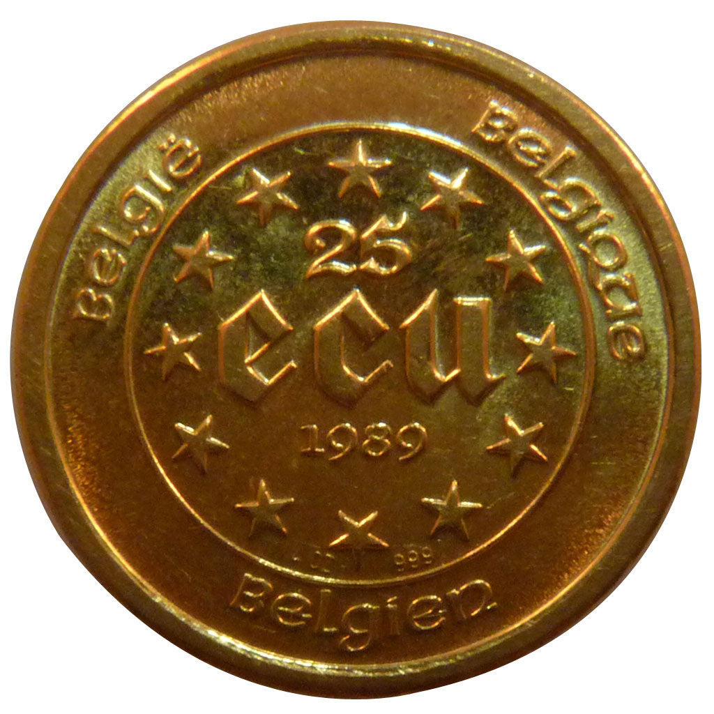 Belgium, 25 Écu, 1989, KM #173, AU(55-58), Gold, 21, 7.80