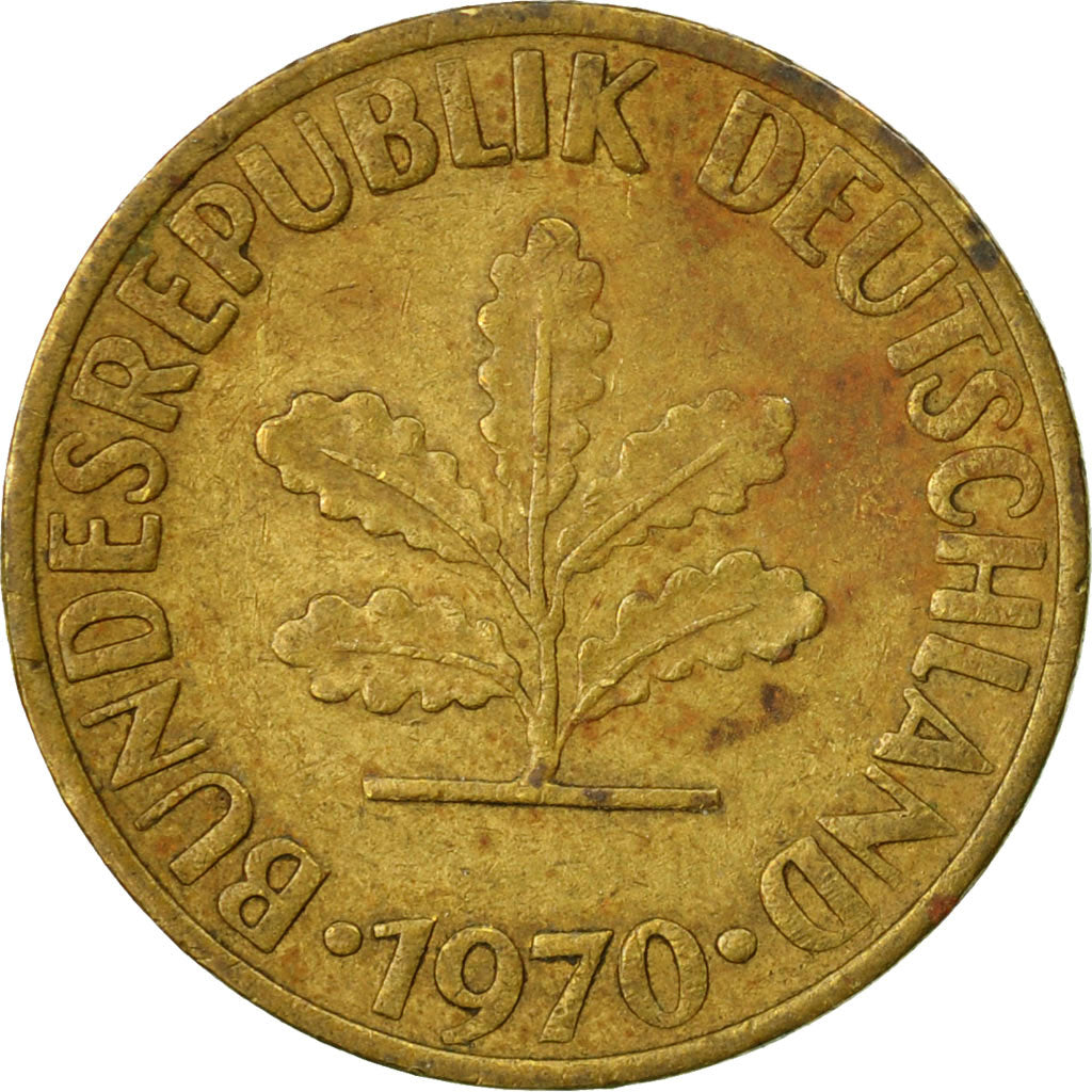 Monnaie, République fédérale allemande, 10 Pfennig, 1970, Hambourg, TB, Brass