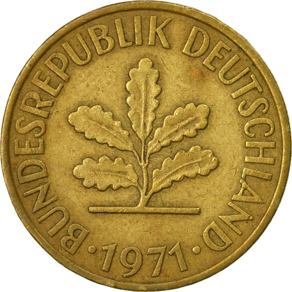 Moneta, Niemcy - RFN, 10 Pfennig, 1971, Hambourg, VF(30-35), Mosiądz powlekany