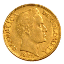 Colombia, 5 Pesos, 1920, KM #201.1, AU(55-58), Gold, 8.00
