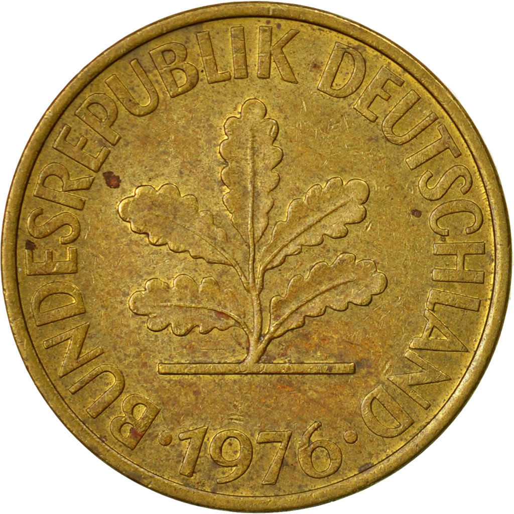Münze, Bundesrepublik Deutschland, 10 Pfennig, 1976, Karlsruhe, S+, Brass Clad