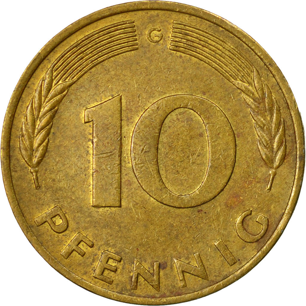 Münze, Bundesrepublik Deutschland, 10 Pfennig, 1976, Karlsruhe, S+, Brass Clad