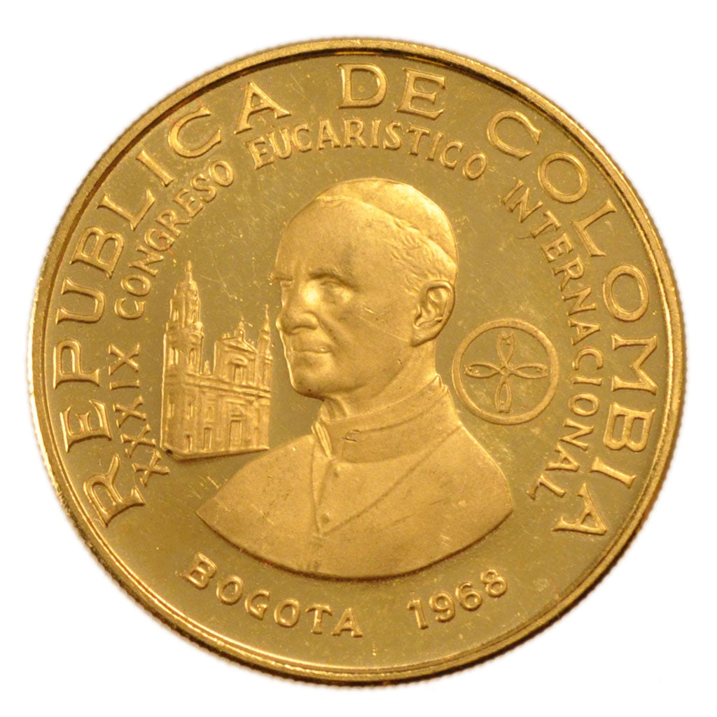 Colombia, 300 Pesos, 1968, KM #233, MS(60-62), Gold, 12.90