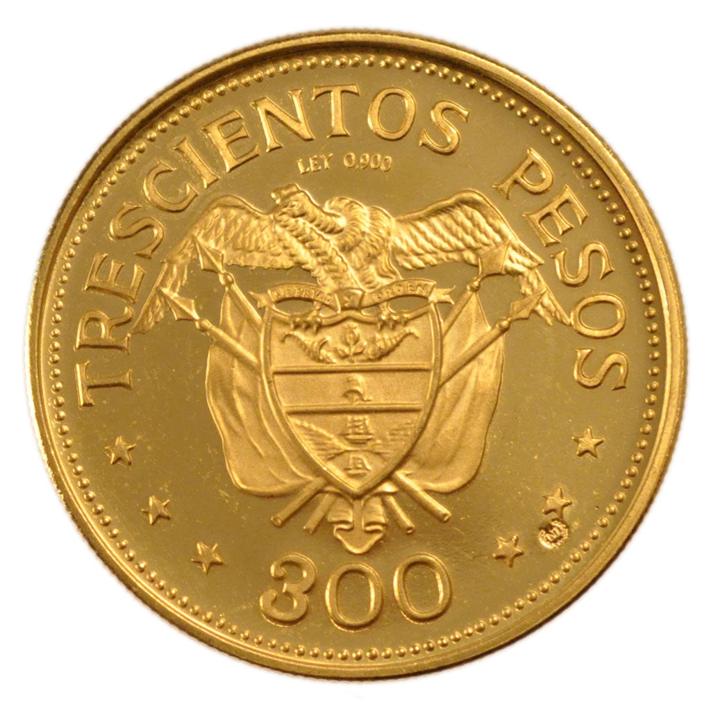 Colombia, 300 Pesos, 1968, KM #233, MS(60-62), Gold, 12.90