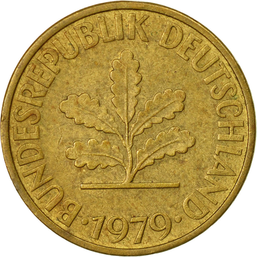 Coin, GERMANY - FEDERAL REPUBLIC, 10 Pfennig, 1979, Stuttgart, EF(40-45), Brass
