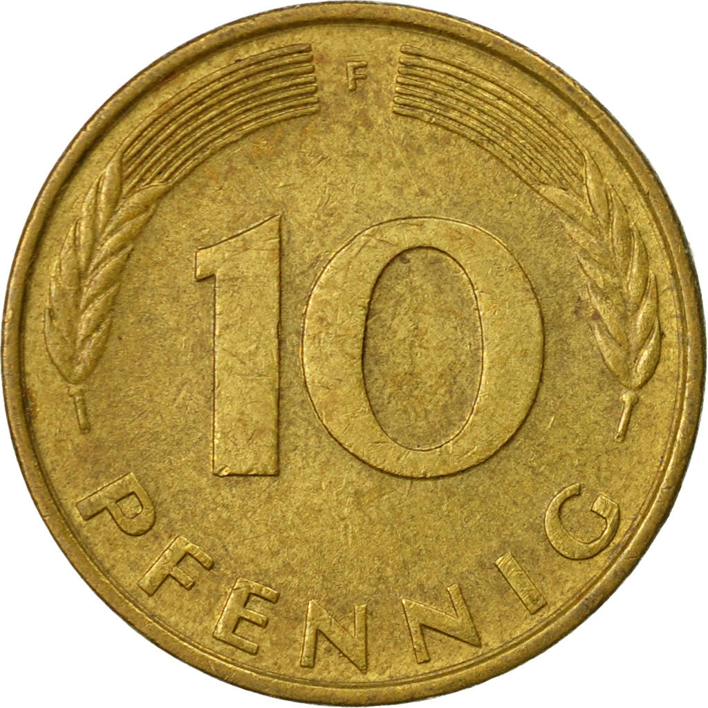 Coin, GERMANY - FEDERAL REPUBLIC, 10 Pfennig, 1979, Stuttgart, EF(40-45), Brass