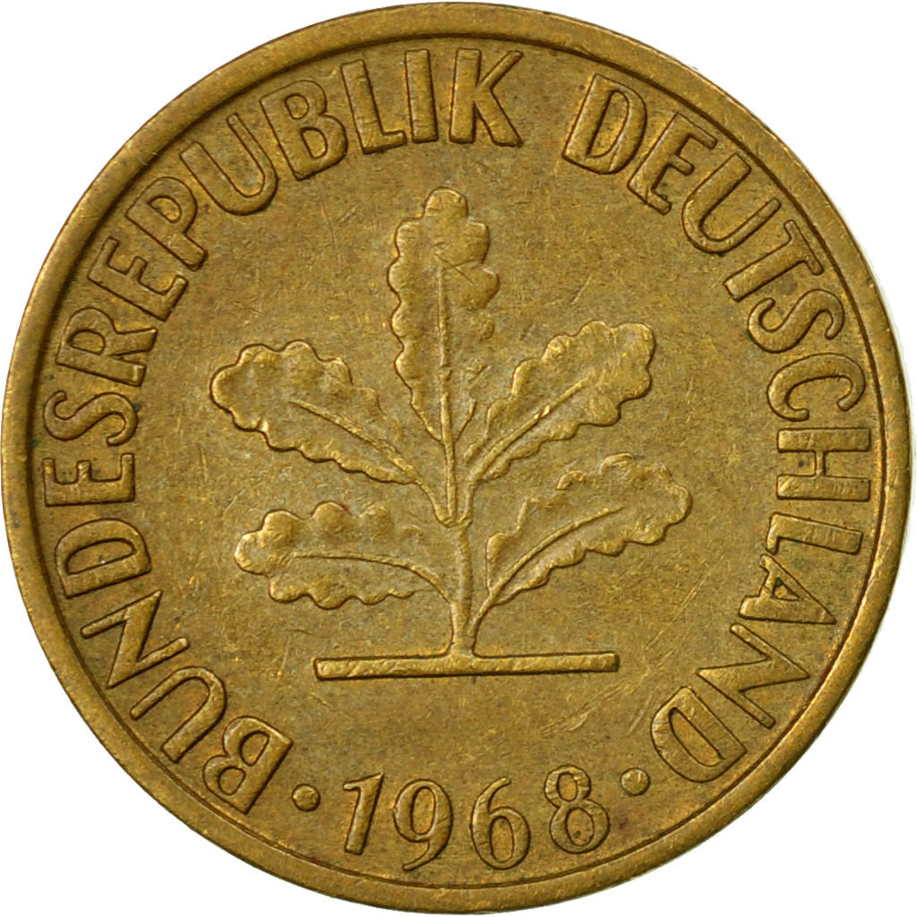 Moneda, ALEMANIA - REPÚBLICA FEDERAL, 5 Pfennig, 1968, Stuttgart, MBC, Latón