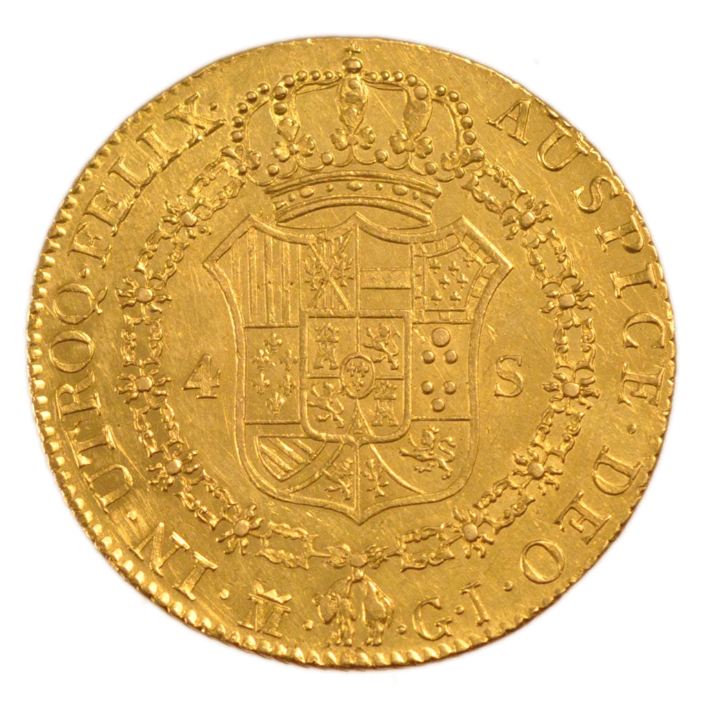SPAIN, 4 Escudos, 1820, Madrid, KM #484, AU(50-53), Gold, 13.60