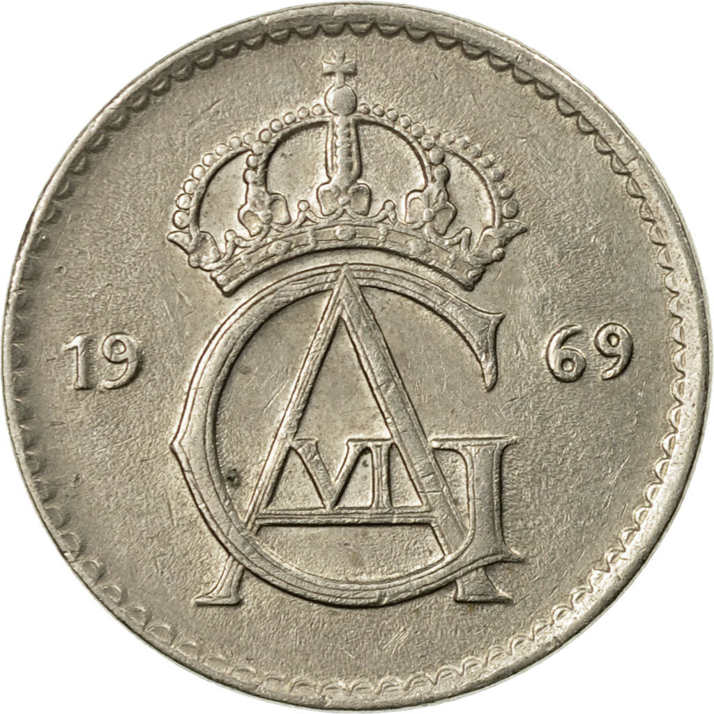 Moneta, Szwecja, Gustaf VI, 25 Öre, 1969, EF(40-45), Miedź-Nikiel, KM:836