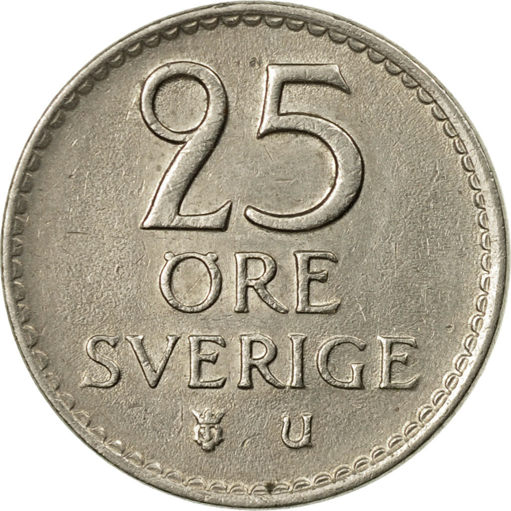 Moneta, Szwecja, Gustaf VI, 25 Öre, 1969, EF(40-45), Miedź-Nikiel, KM:836