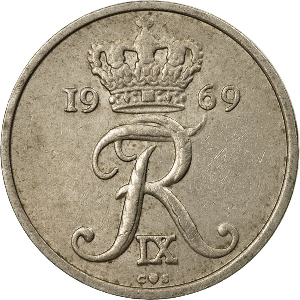 Münze, Dänemark, Frederik IX, 10 Öre, 1969, Copenhagen, S+, Copper-nickel