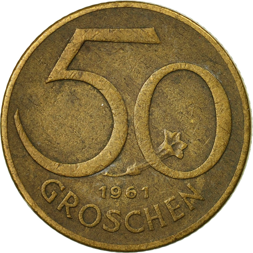 Coin, Austria, 50 Groschen, 1961, VF(30-35), Aluminum-Bronze, KM:2885