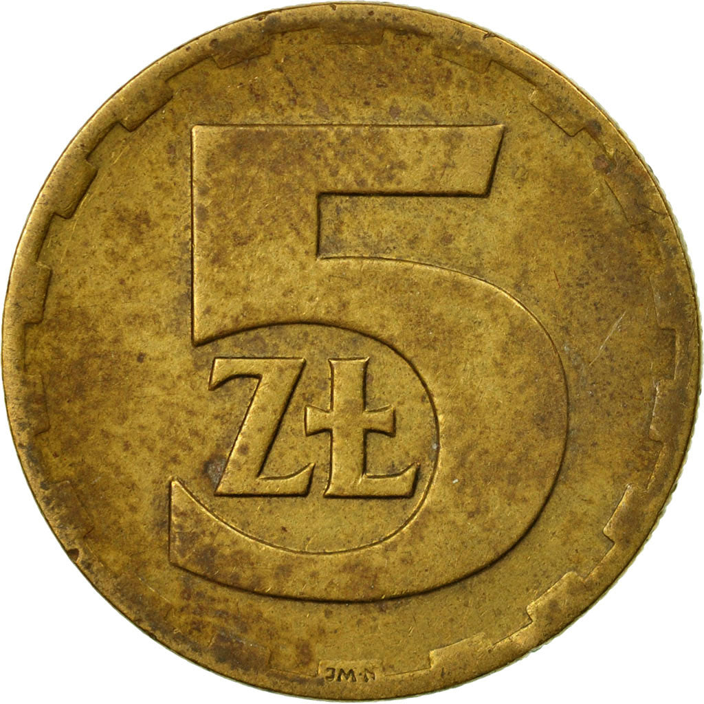 Coin, Poland, 5 Zlotych, 1976, Warsaw, VF(30-35), Brass, KM:81.1