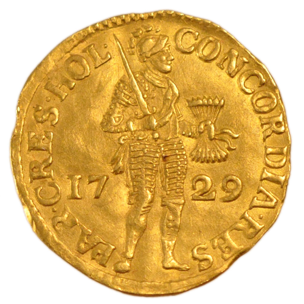 Netherlands, Ducat, 1729, KM #12, AU(55-58), Gold, 3.50