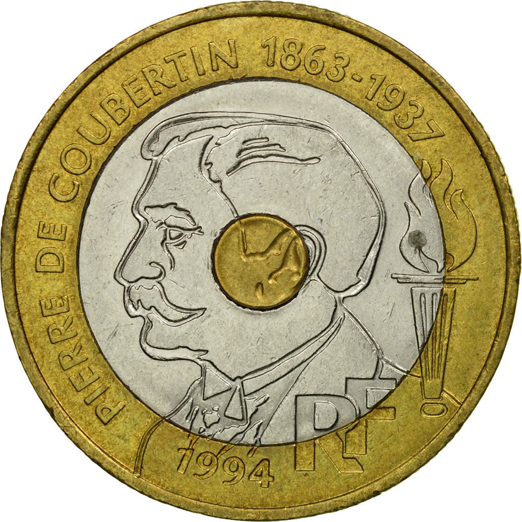 Coin, France, Pierre de Coubertin, 20 Francs, 1994, Paris, VF(30-35)