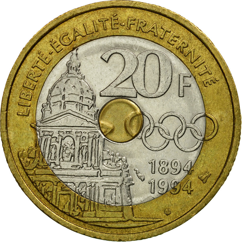 Coin, France, Pierre de Coubertin, 20 Francs, 1994, Paris, VF(30-35)