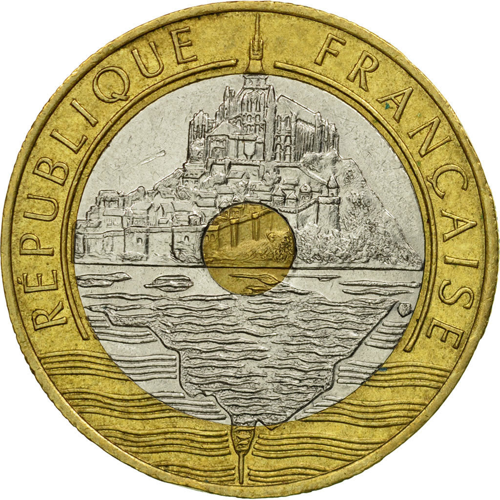 Moneta, Francia, Mont Saint Michel, 20 Francs, 1992, Paris, BB, Tri-metallico