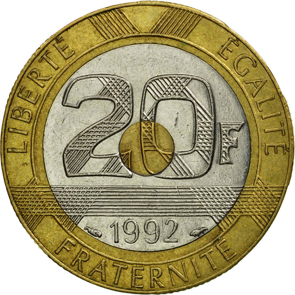 Moneta, Francia, Mont Saint Michel, 20 Francs, 1992, Paris, BB, Tri-metallico
