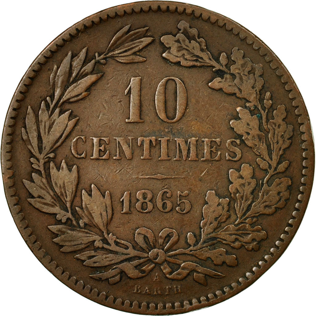 Coin, Luxembourg, William III, 10 Centimes, 1865, Paris, EF(40-45), Bronze