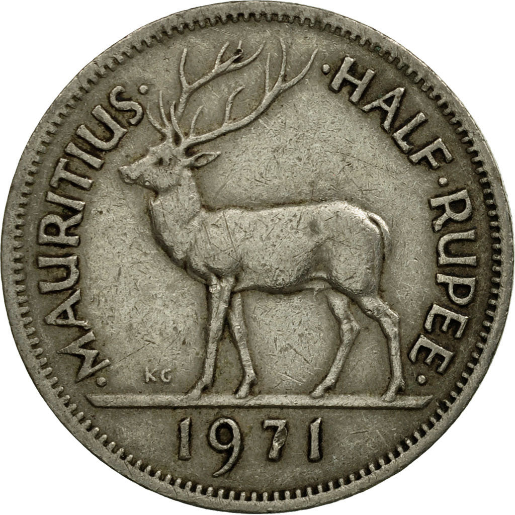 Coin, Mauritius, Elizabeth II, 1/2 Rupee, 1971, VF(30-35), Copper-nickel