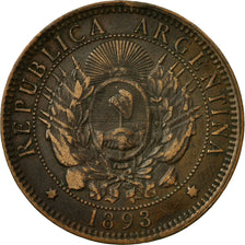 Coin, Argentina, 2 Centavos, 1893, EF(40-45), Bronze, KM:33