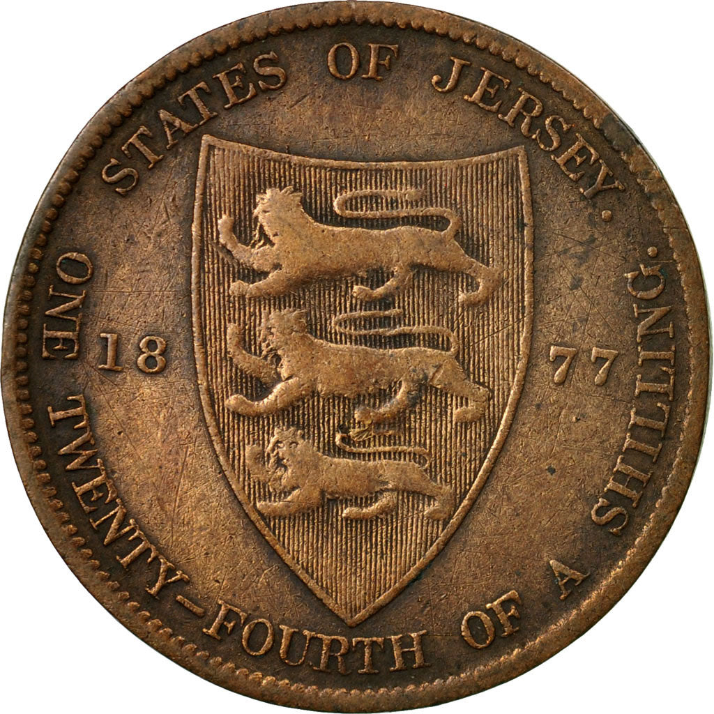 Coin, Jersey, Victoria, 1/24 Shilling, 1877, VF(20-25), Bronze, KM:7