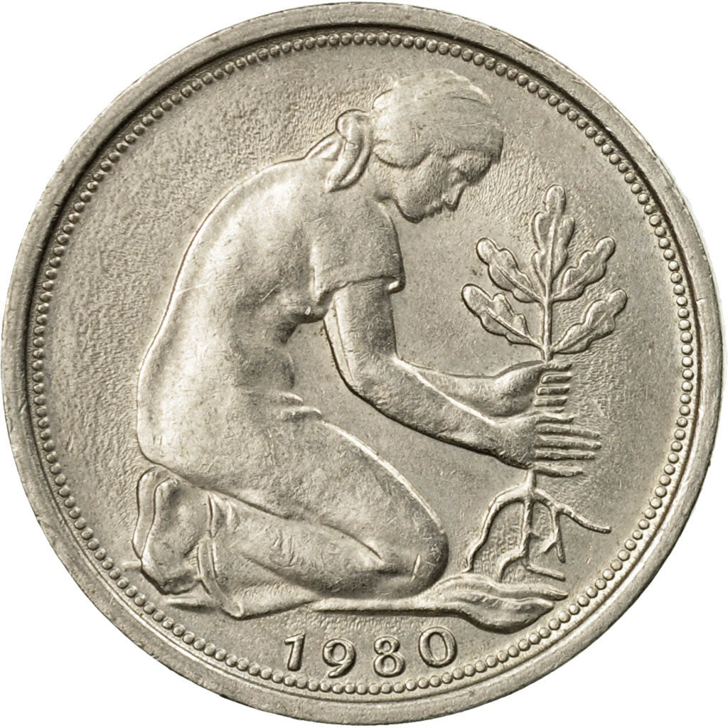 Coin, GERMANY - FEDERAL REPUBLIC, 50 Pfennig, 1980, Munich, AU(50-53)