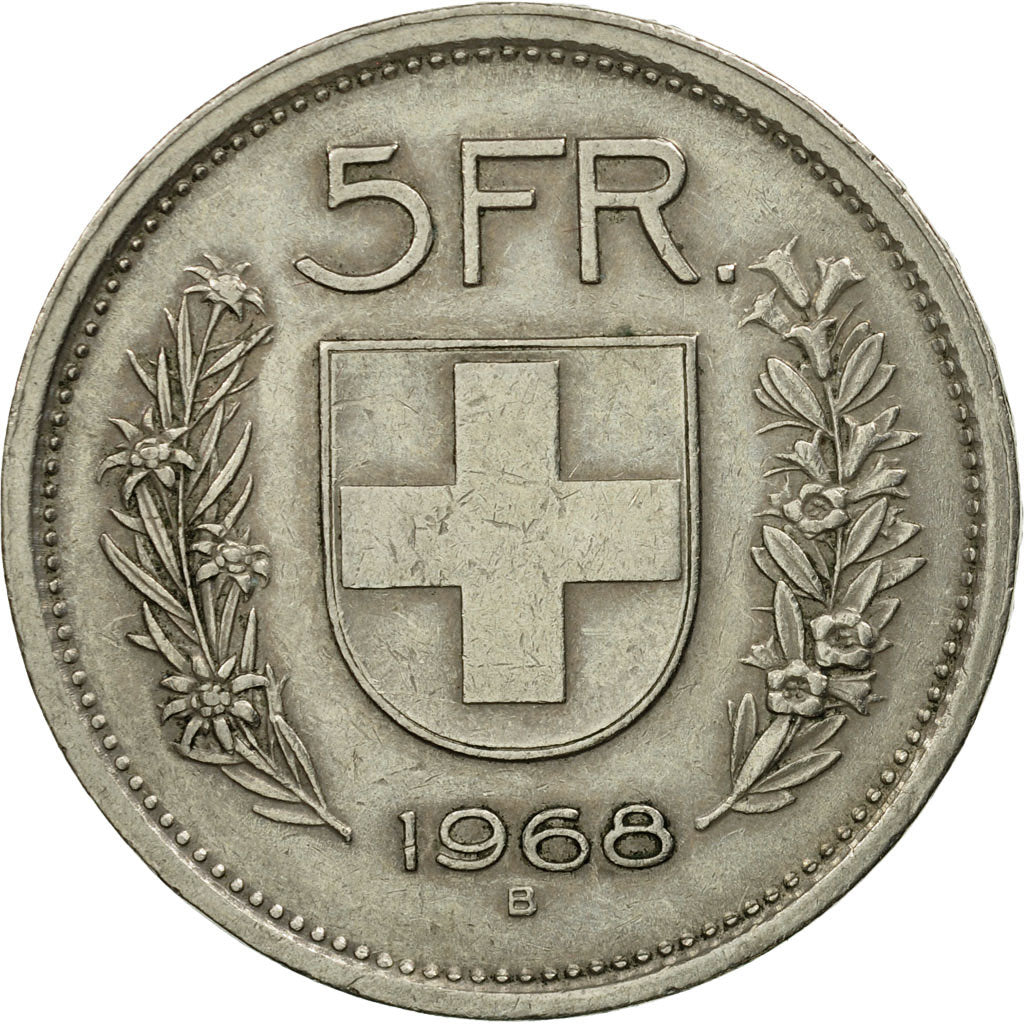 Coin, Switzerland, 5 Francs, 1968, Bern, EF(40-45), Copper-nickel, KM:40a.1