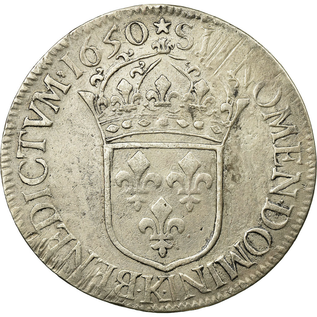 Moneta, Francja, Louis XIV, Écu à la mèche longue, Ecu, 1650, Bordeaux