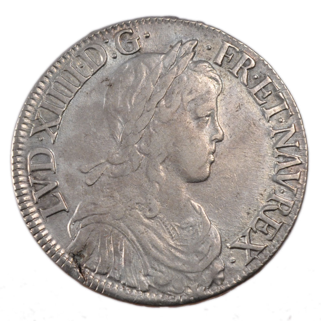 FRANCE, Écu à la mèche longue, ECU, 1653, Rouen, KM #155.2, EF(40-45), Silver, G