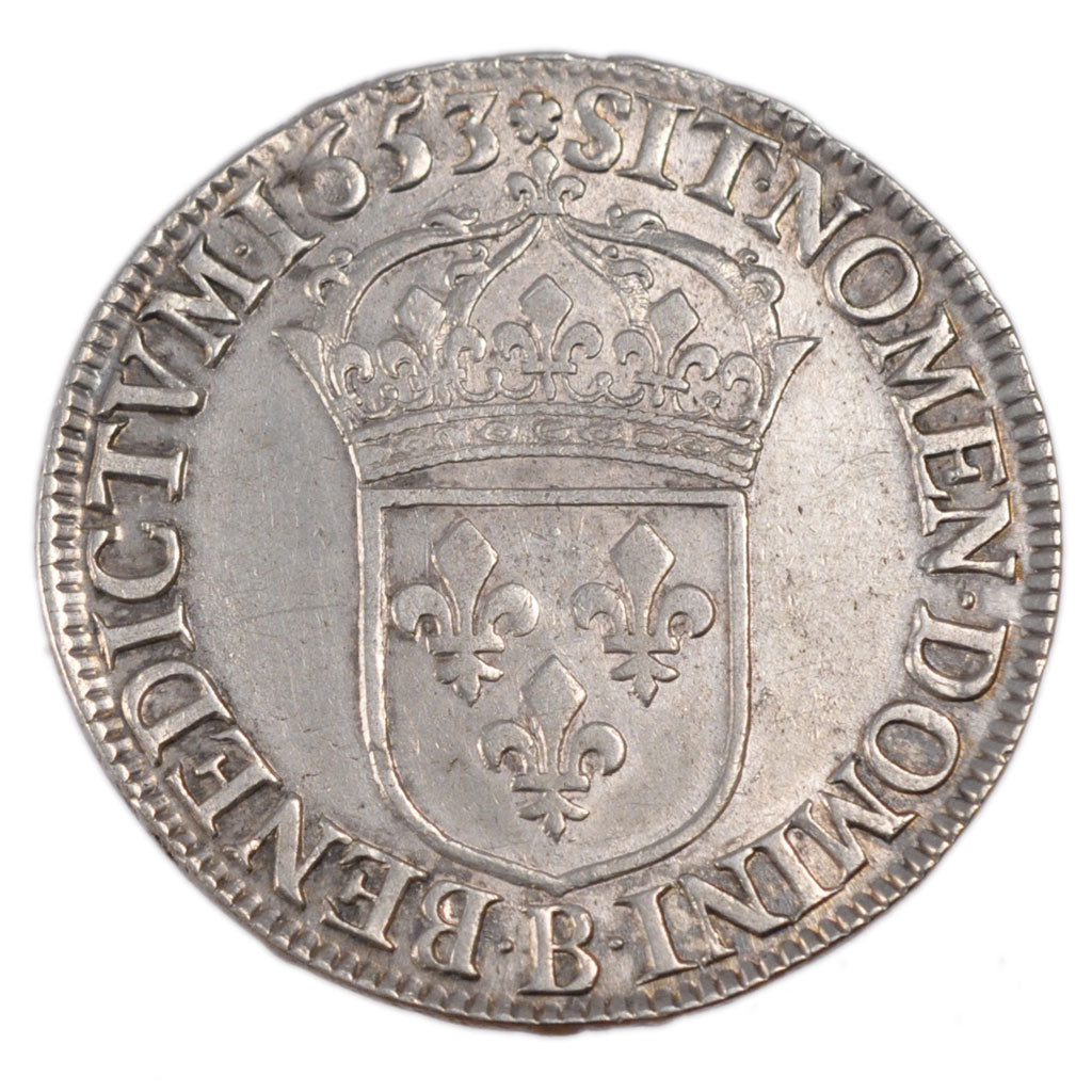 FRANCE, Écu à la mèche longue, ECU, 1653, Rouen, KM #155.2, EF(40-45), Silver, G