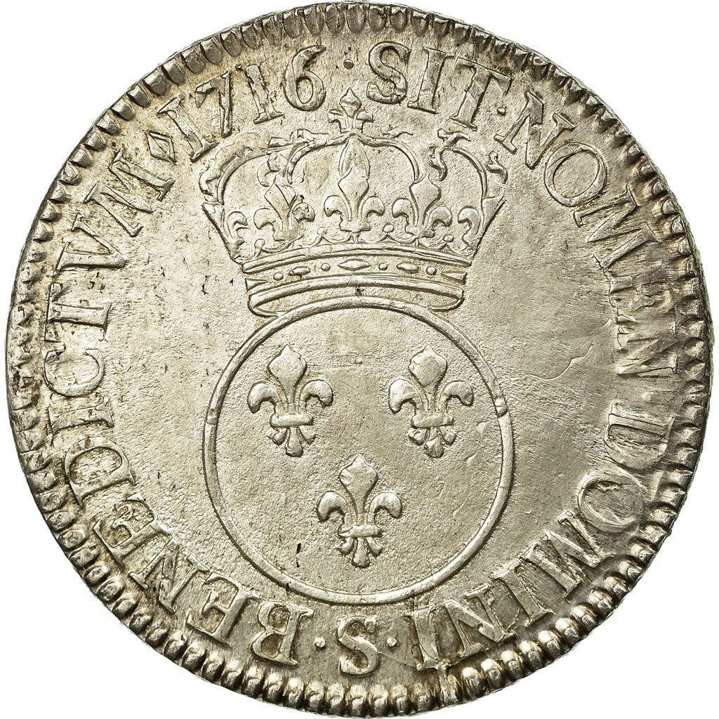 Moneta, Francja, Louis XV, Écu Vertugadin, Ecu, 1716, Reims, AU(50-53), Srebro