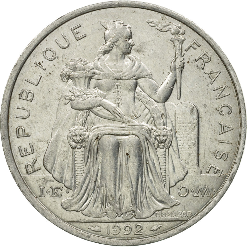 Moneta, Polinesia francese, 5 Francs, 1992, Paris, BB+, Alluminio, KM:12