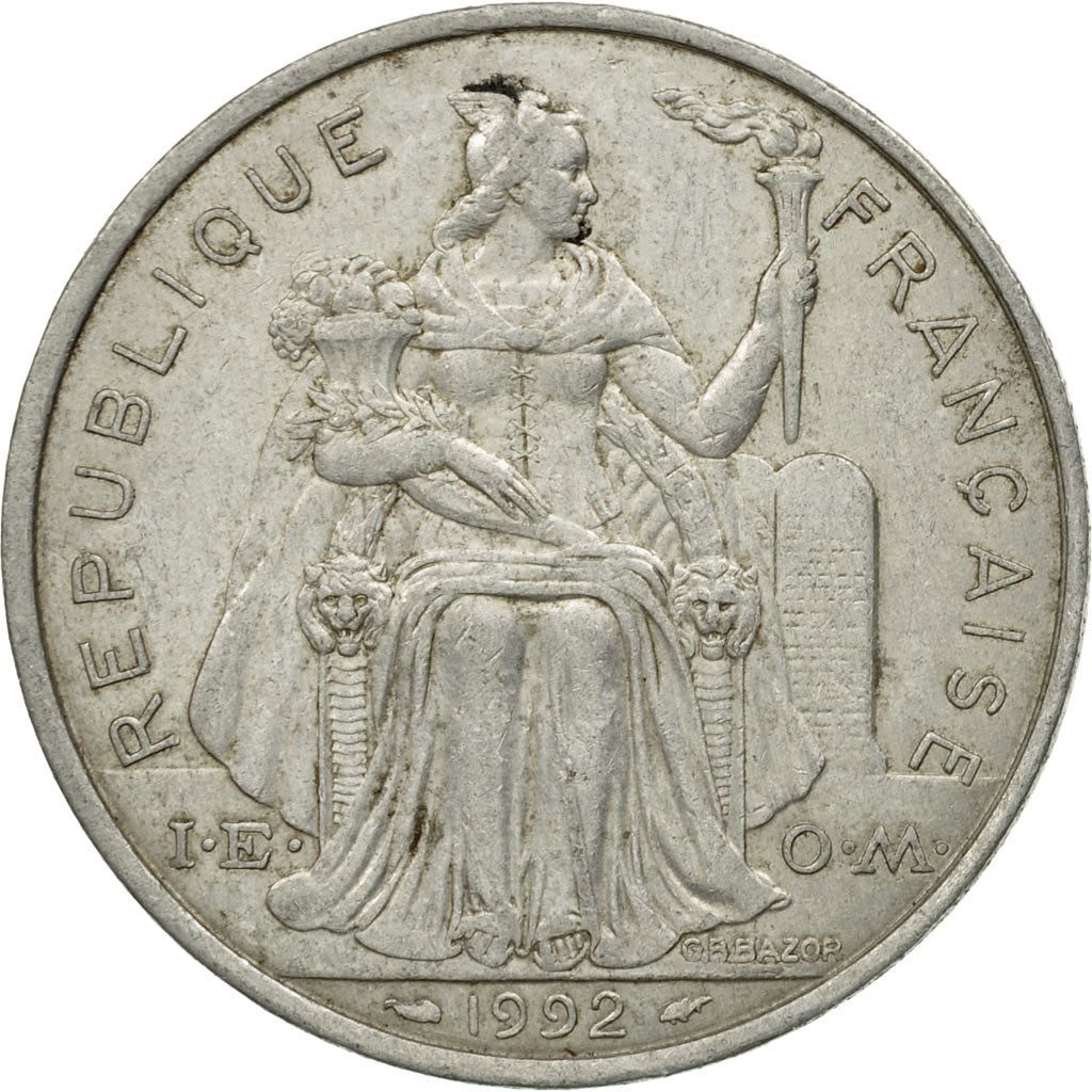 Moneta, Polinezja Francuska, 5 Francs, 1992, Paris, VF(30-35), Aluminium, KM:12