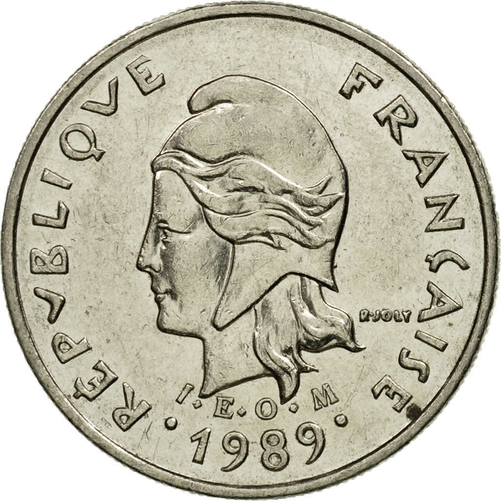 Moneda, Nueva Caledonia, 10 Francs, 1989, Paris, MBC+, Níquel, KM:11