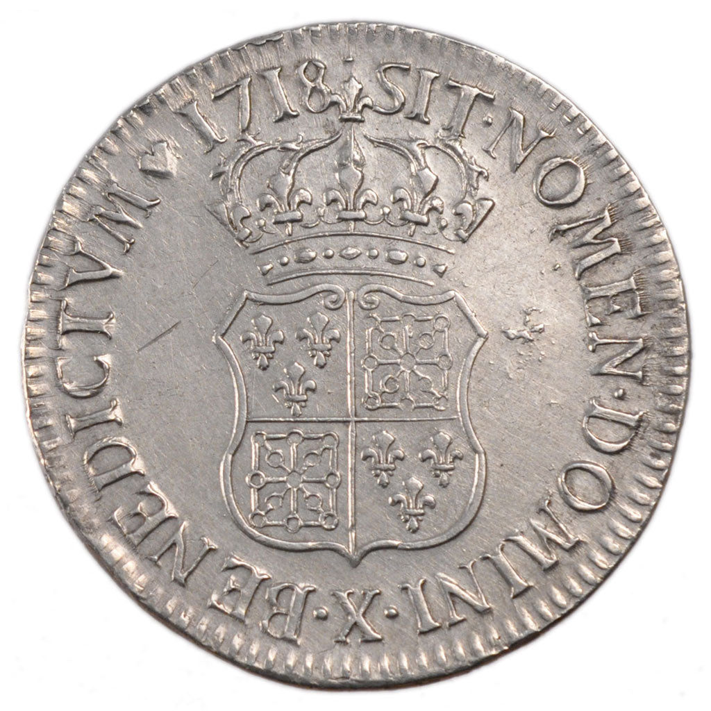 FRANCE, Écu de France-Navarre, ECU, 1718, Amiens, KM #435.23, EF(40-45), Silver,
