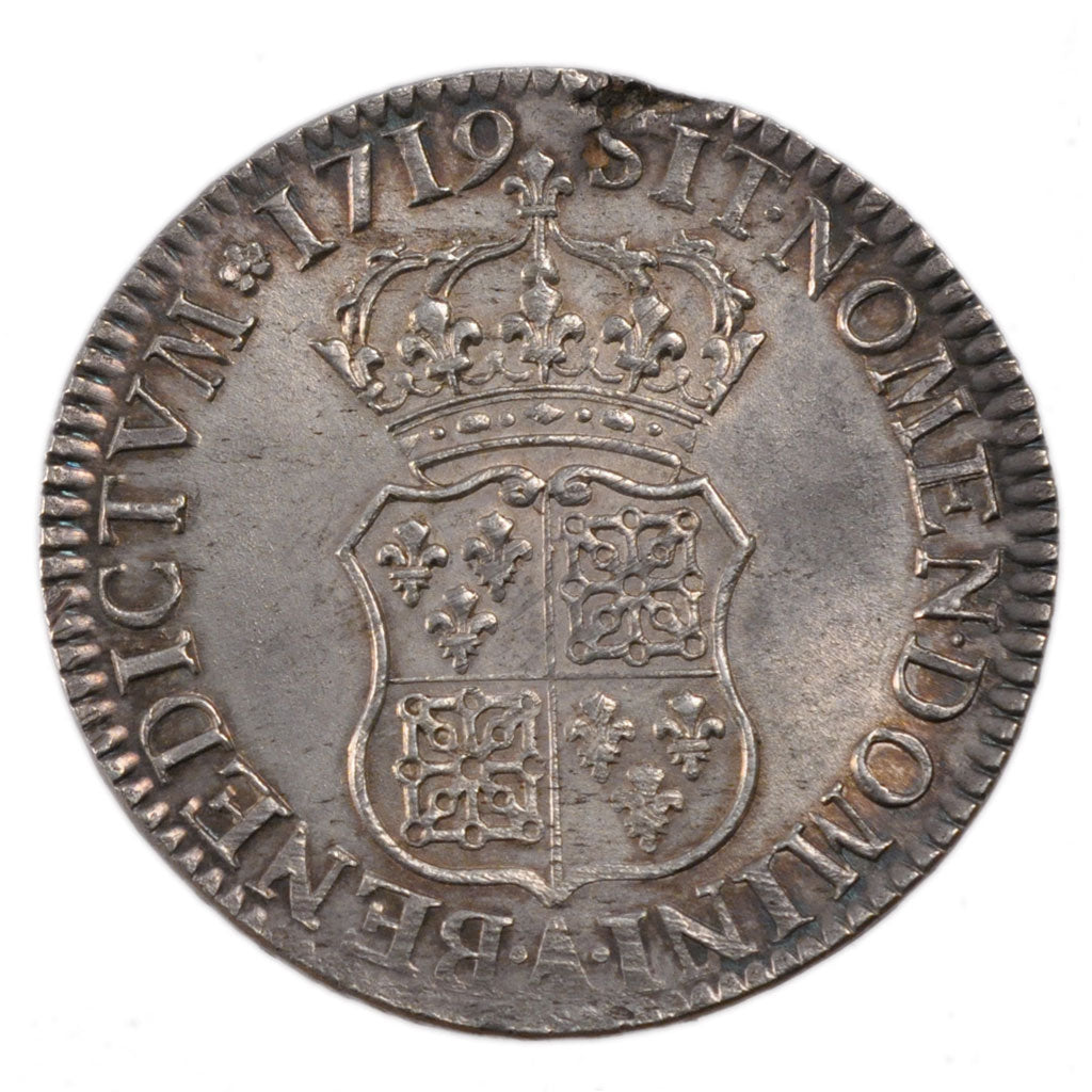 FRANCE, Écu de France-Navarre, ECU, 1719, Paris, KM #435.1, AU(50-53), Silver, .