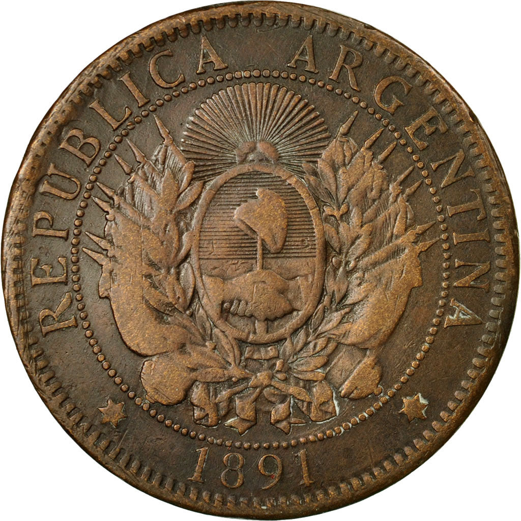 Coin, Argentina, 2 Centavos, 1891, AU(50-53), Bronze, KM:33