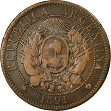 Coin, Argentina, 2 Centavos, 1891, AU(50-53), Bronze, KM:33