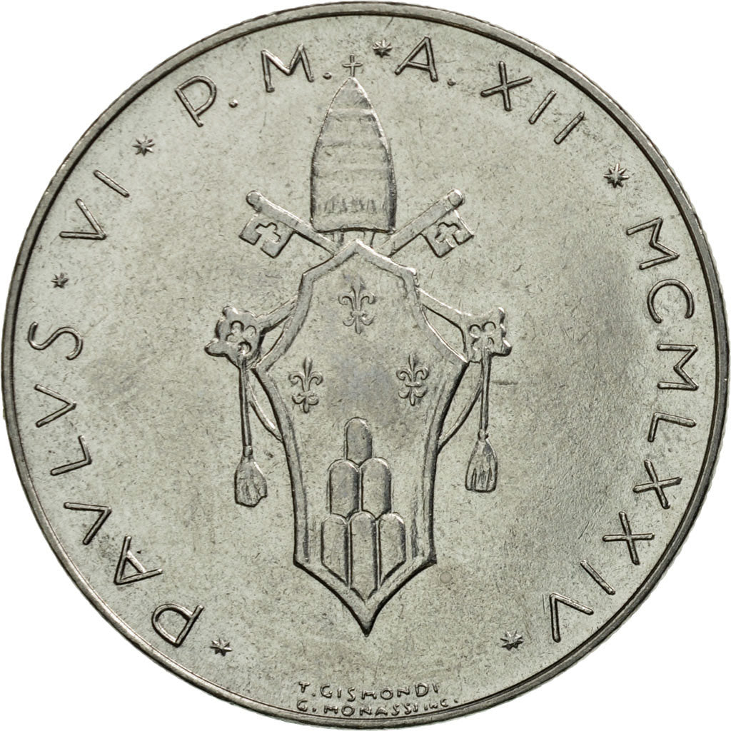 Moneda, CIUDAD DEL VATICANO, Paul VI, 100 Lire, 1974, Roma, MBC, Acero
