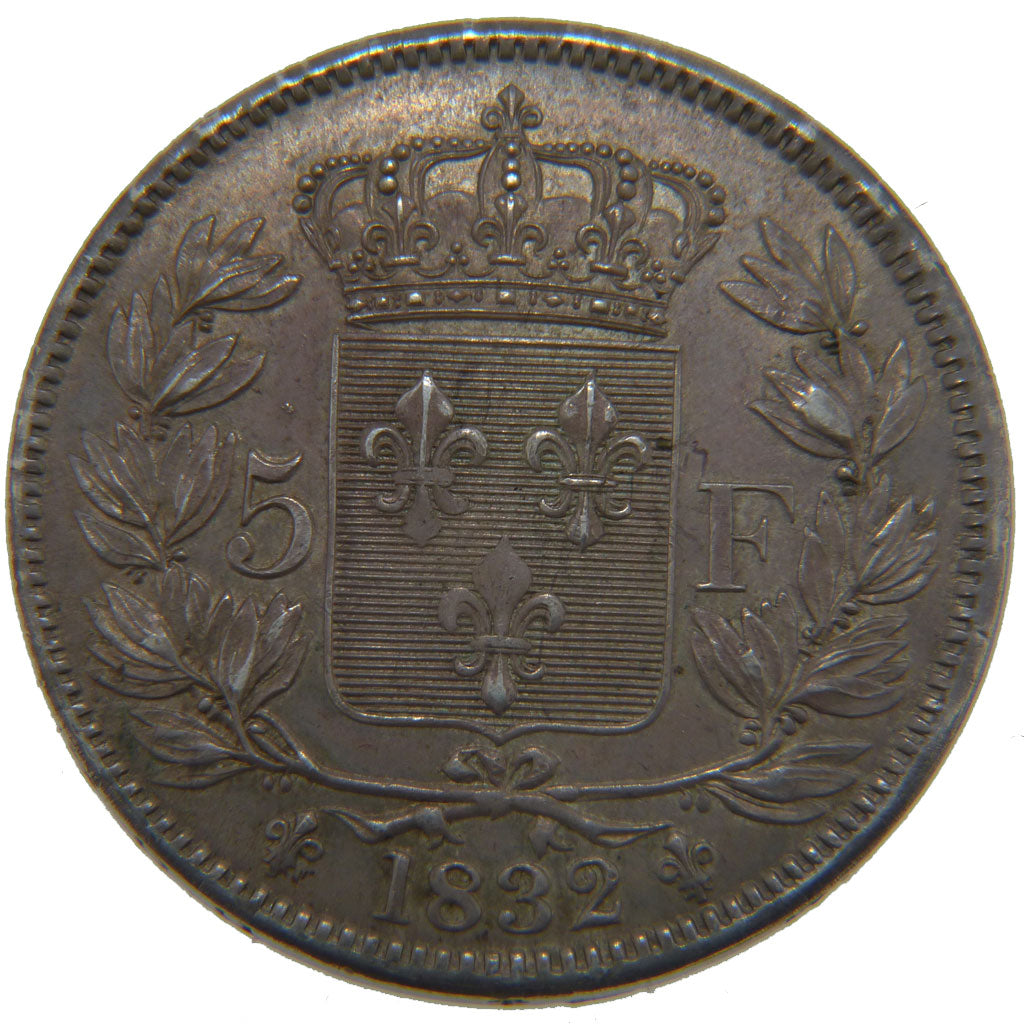 FRANCE, 5 Francs, 1832, AU(55-58), Silver, Gadoury #651, 25.00