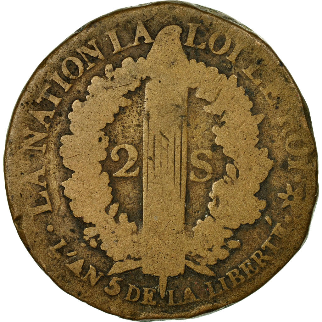 Coin, France, 2 sols françois, 2 Sols, 1793, Strasbourg, VF(20-25), Bronze