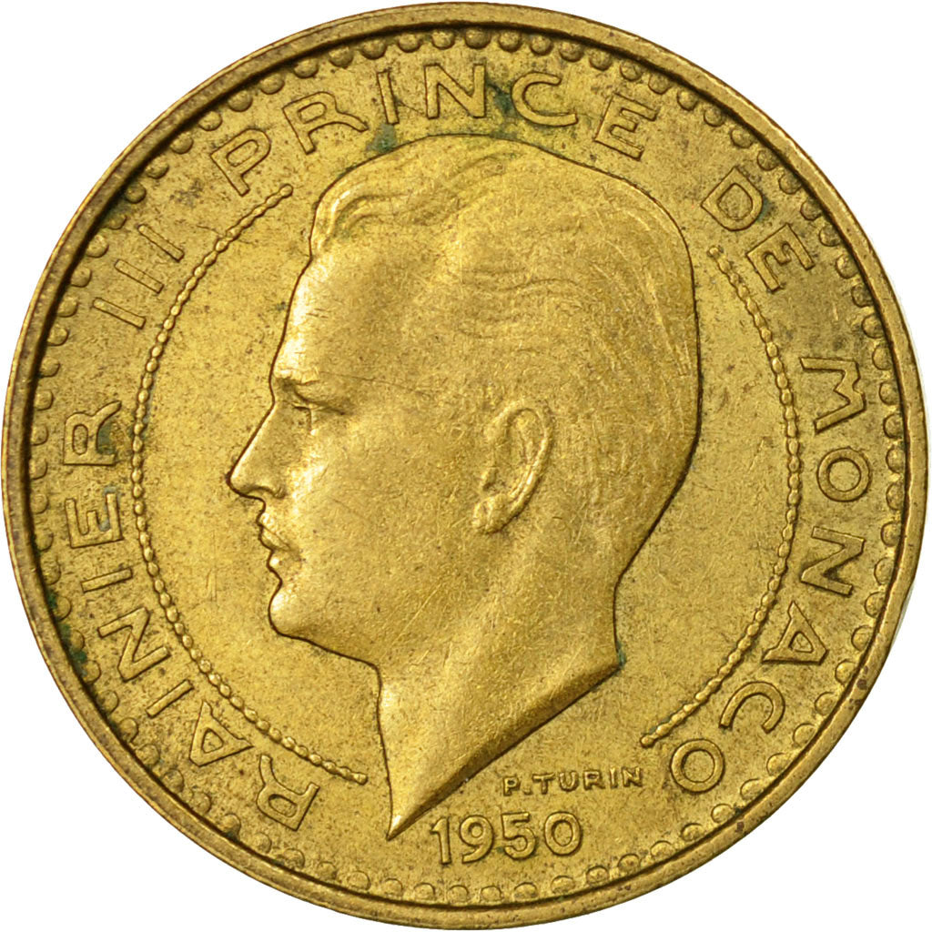 Coin, Monaco, Rainier III, 10 Francs, 1950, VF(30-35), Aluminum-Bronze, KM:130