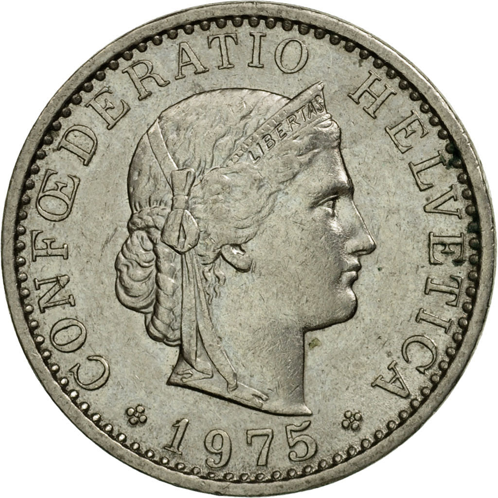 Moneda, Suiza, 20 Rappen, 1975, Bern, BC+, Cobre - níquel, KM:29a