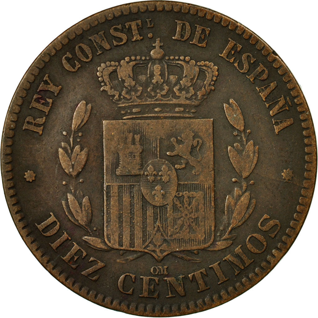 Monnaie, Espagne, Alfonso XII, 10 Centimos, 1877, Madrid, TTB, Bronze, KM:675